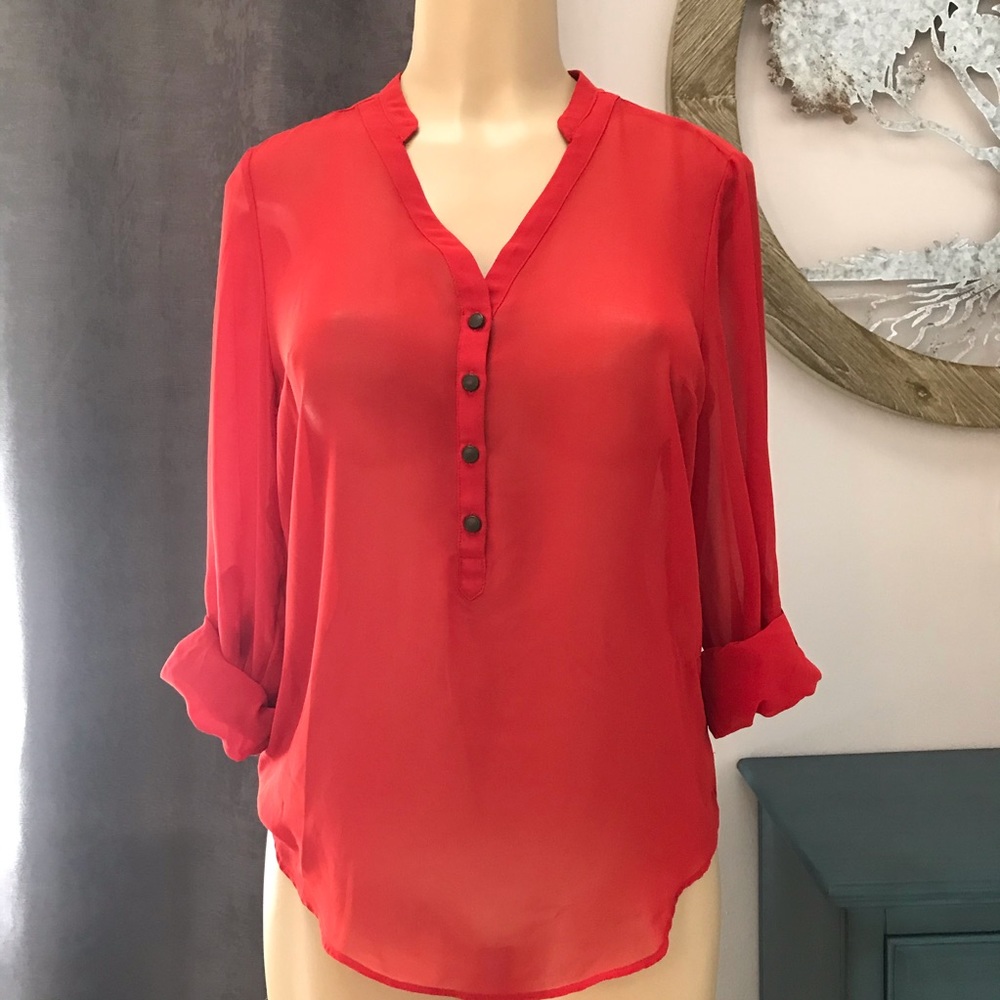 ANA Sheer Red Roll Cuff Sleeves S